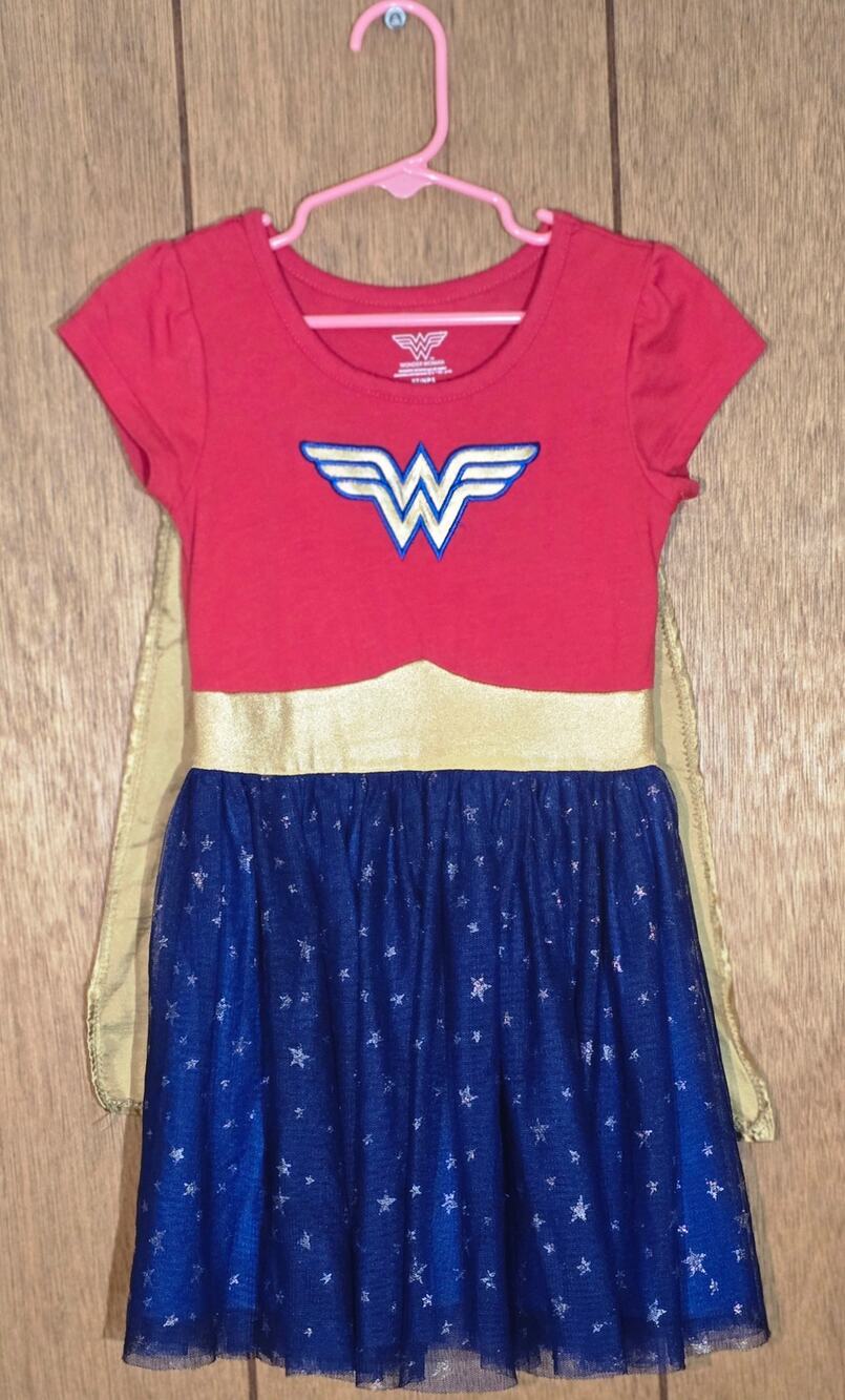 Wonder Woman Dress Girls 5T Cape Superhero Costume Tulle Skirt Red Blue Gold